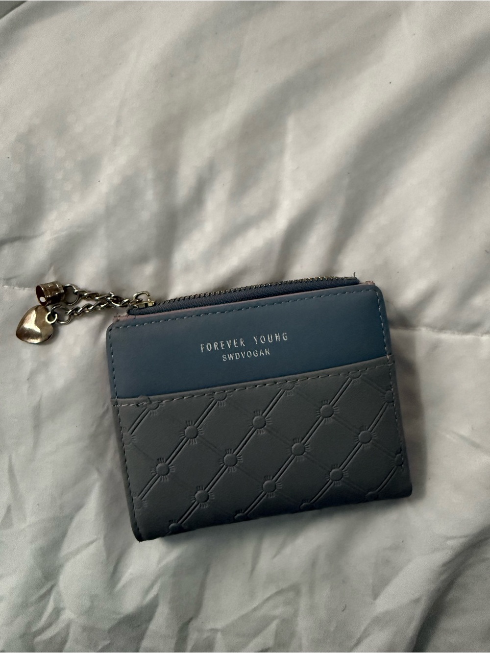 Forever Young Two-Tone Blue Gray Quilted Card Wallet with Charm